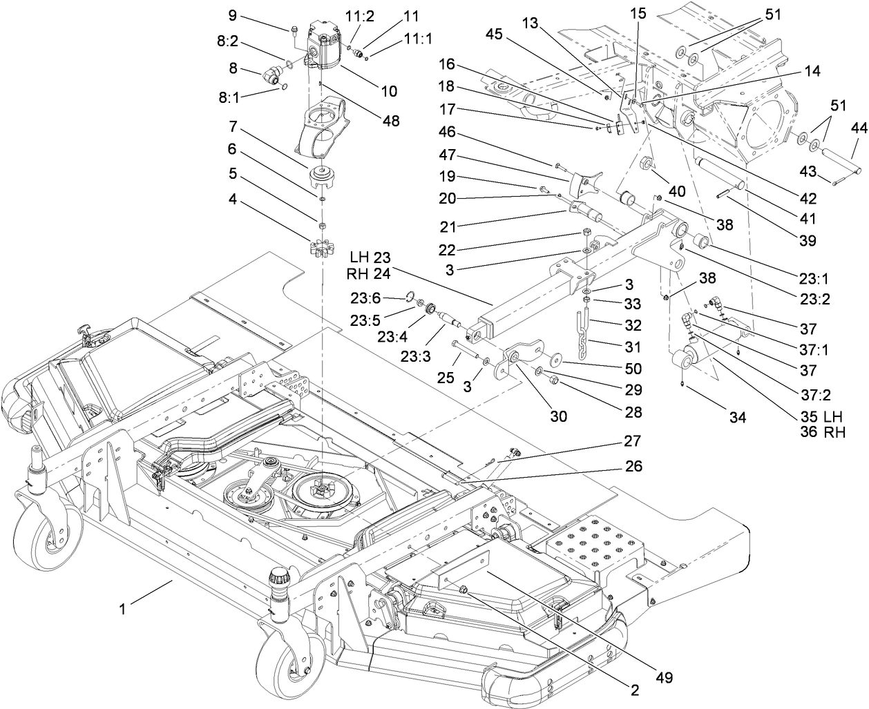 Front Deck Lift Arm and Cylinder Assembly