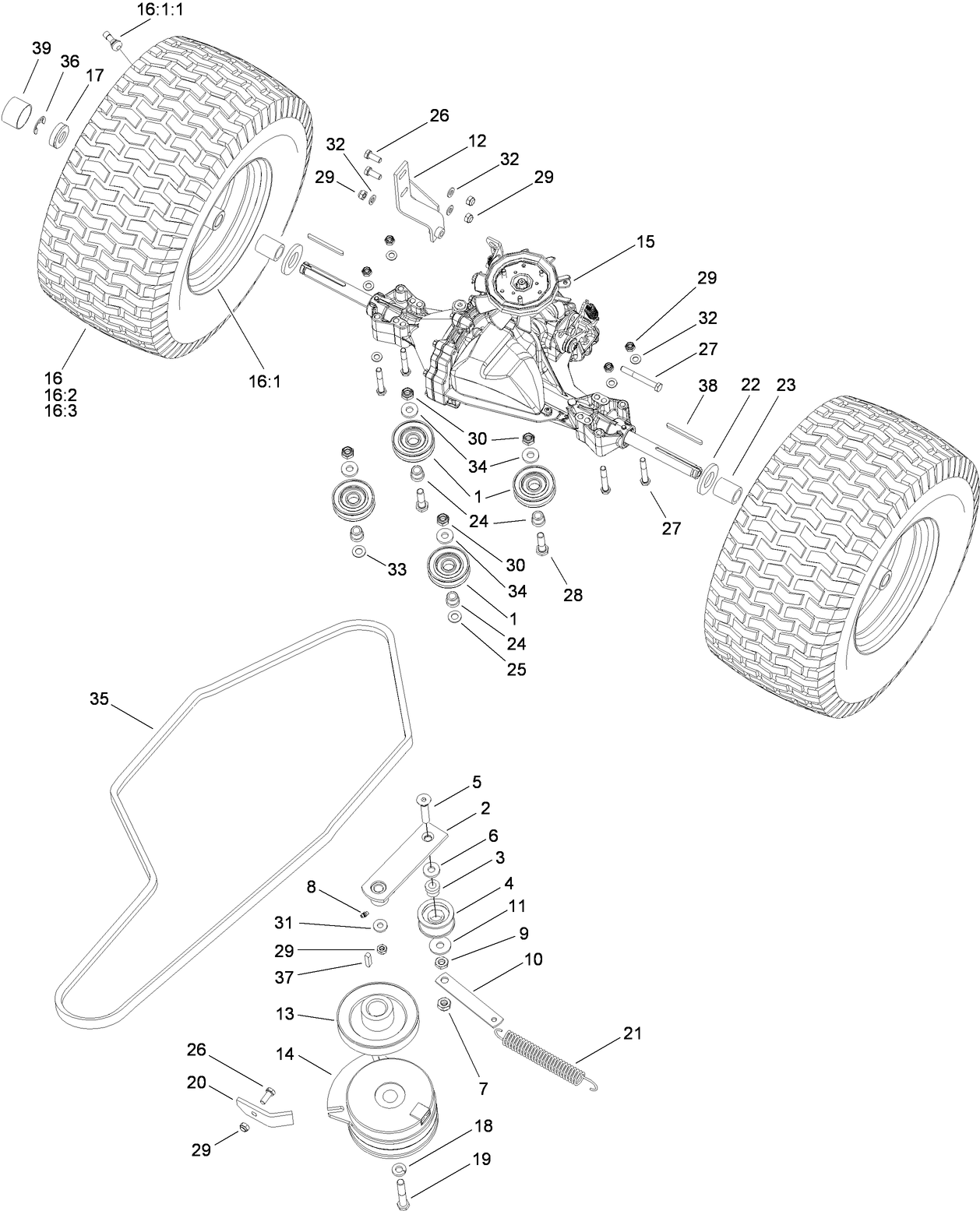 Transmission, Belt, Clutch and Rear Wheel Assembly