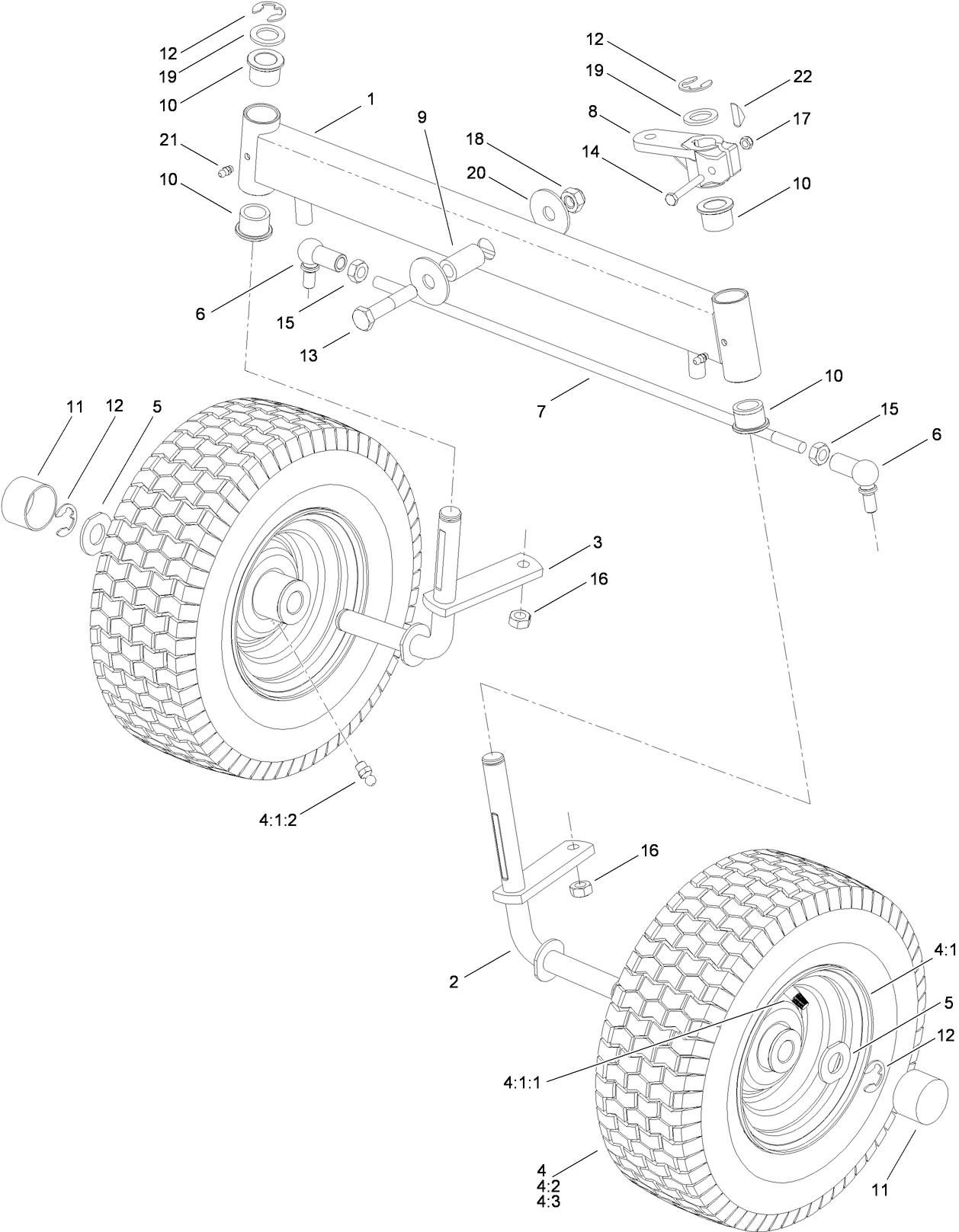 Front Axle and Wheel Assembly