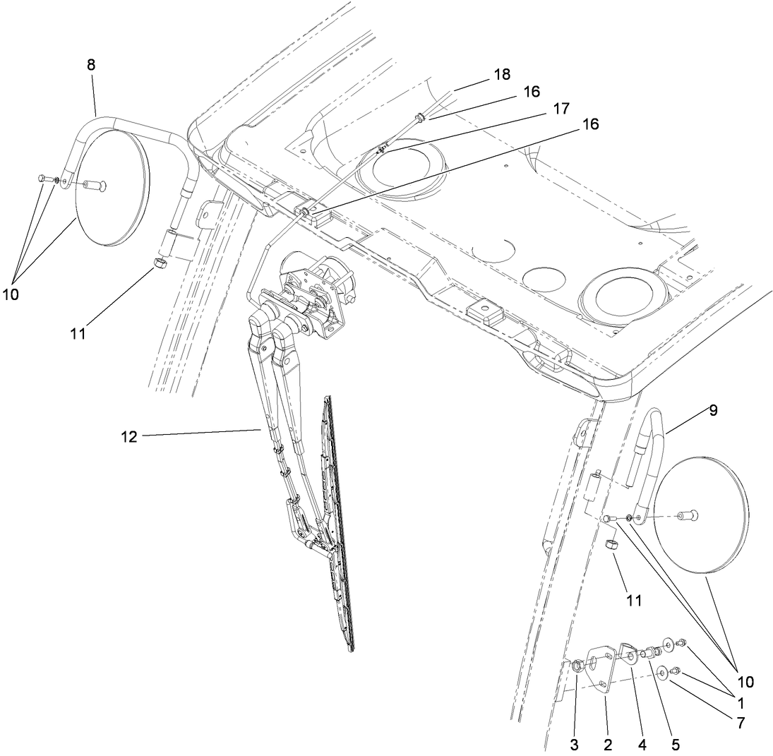 Door Striker, Wiper and Mirror Assembly