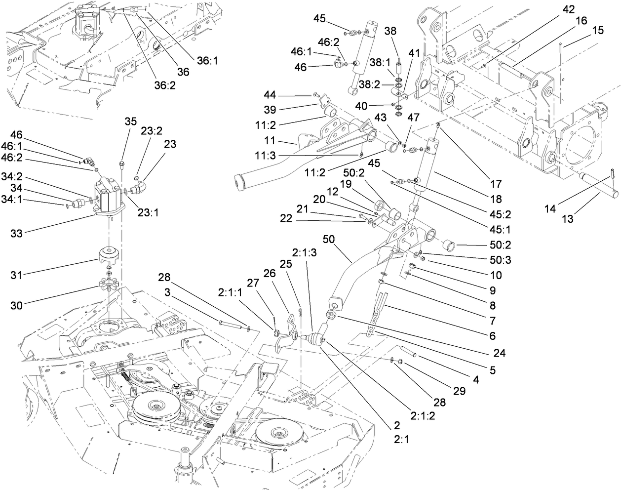 Front Deck Lift Arm and Cylinder Assembly