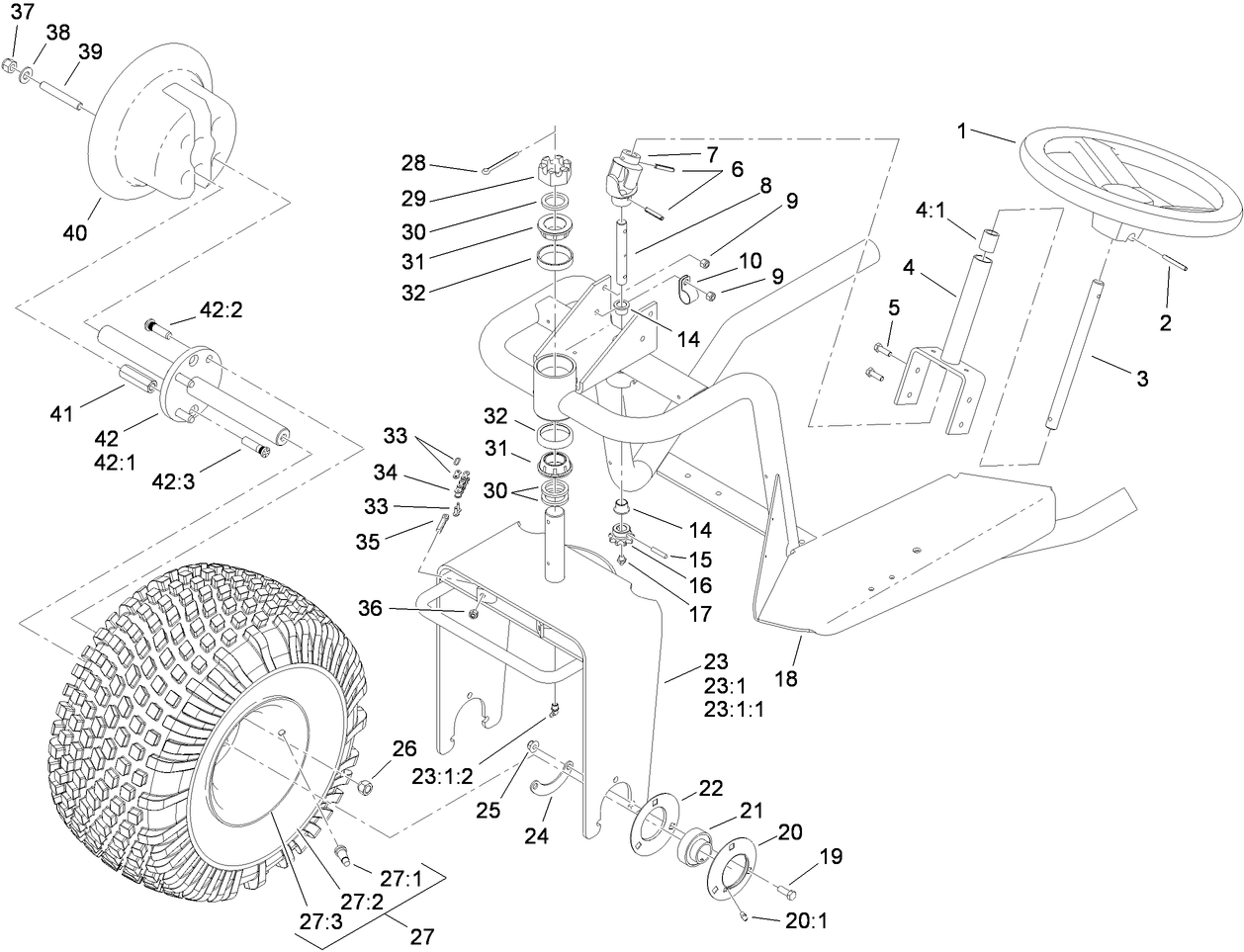 Front Wheel and Steering Assembly