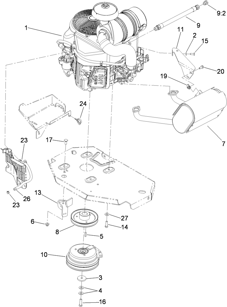 Engine, Muffler and Clutch Assembly