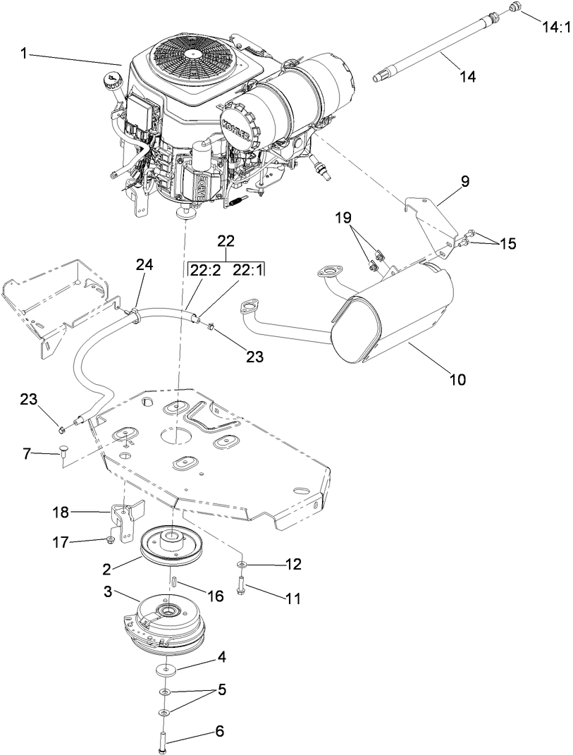 Engine, Clutch and Muffler Assembly