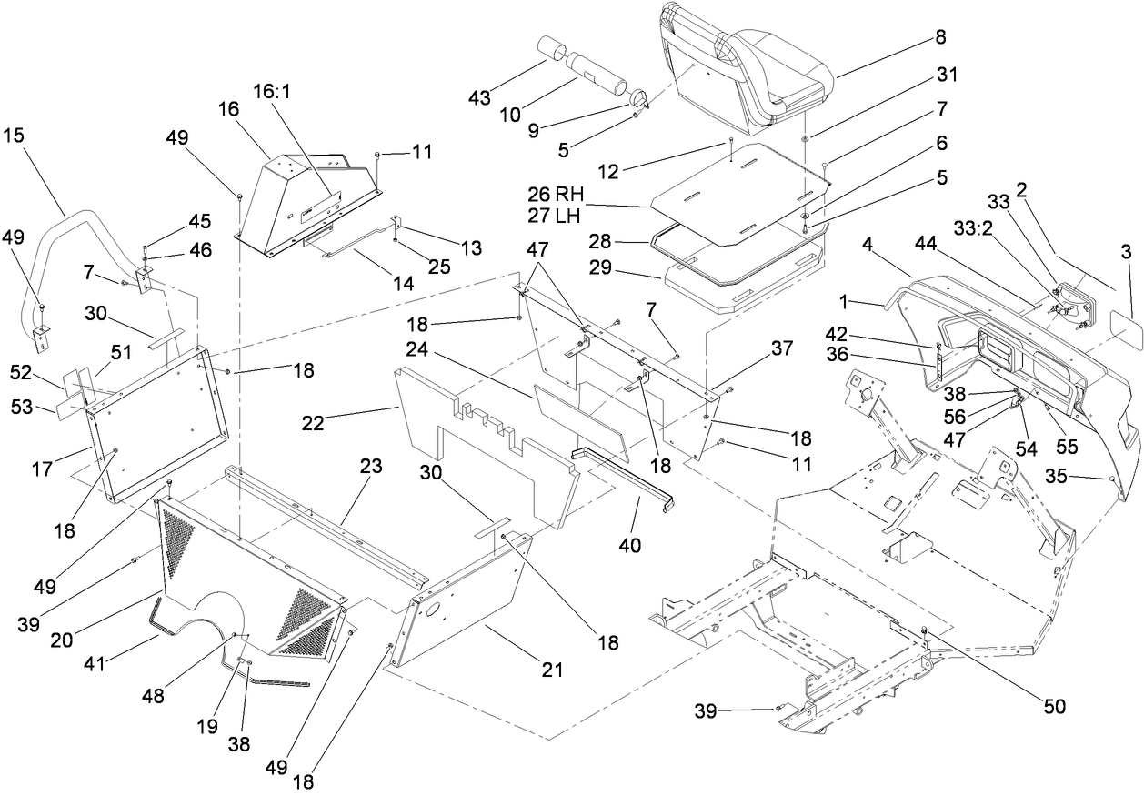 Seat, Engine Cover and Front Console Assembly