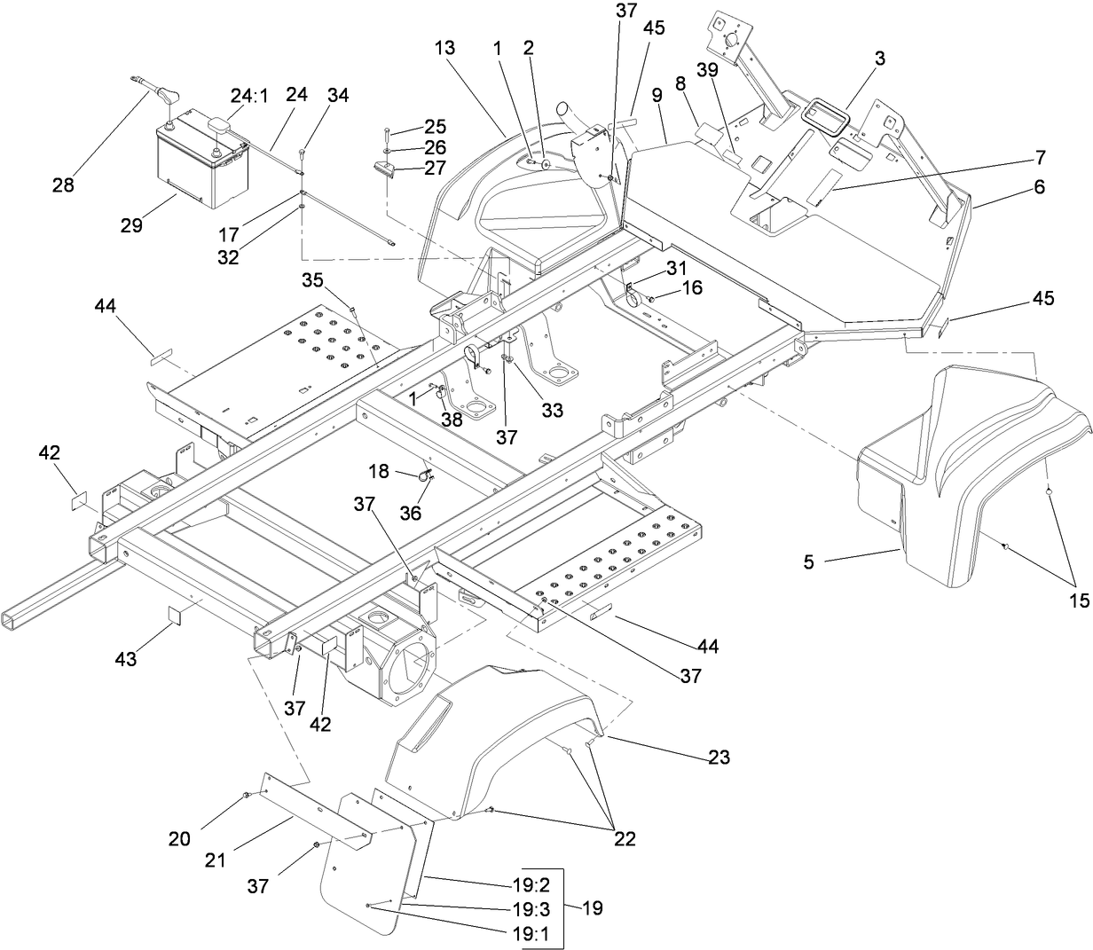 Frame, Fender and Battery Assembly