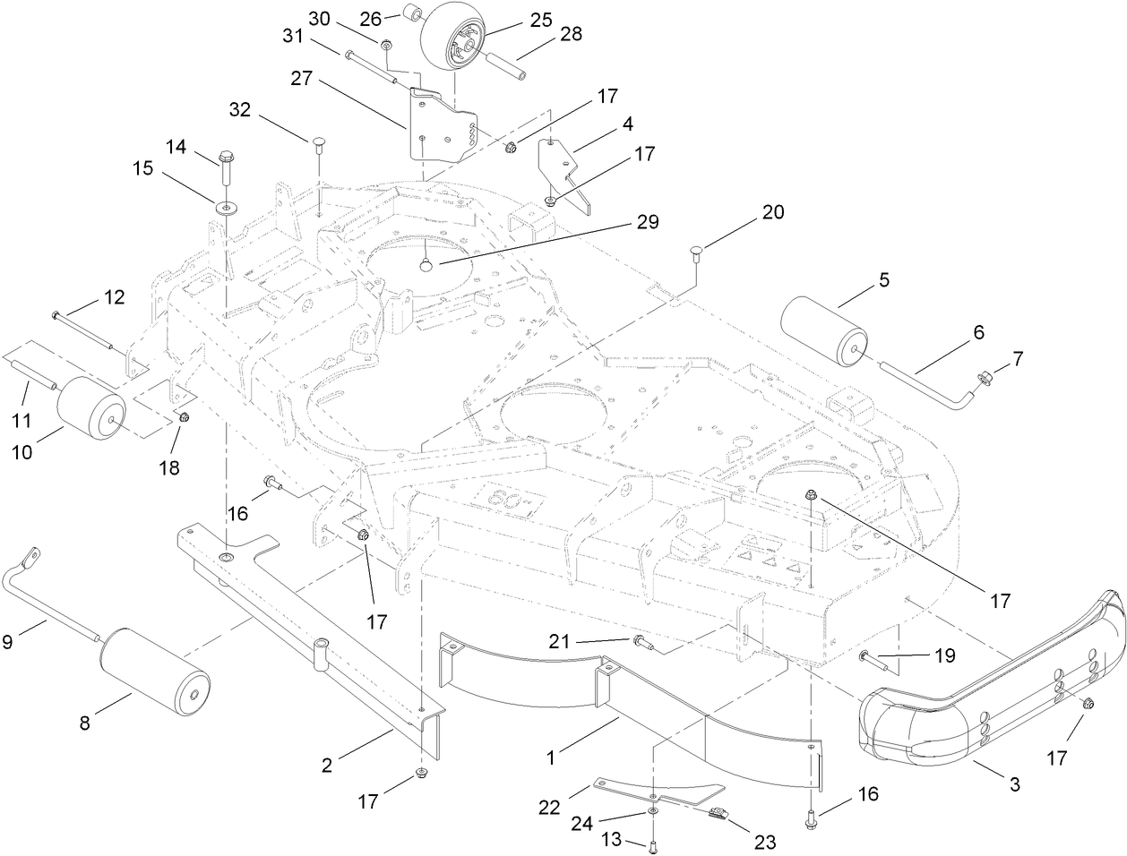 Deck Baffle and Roller Assembly