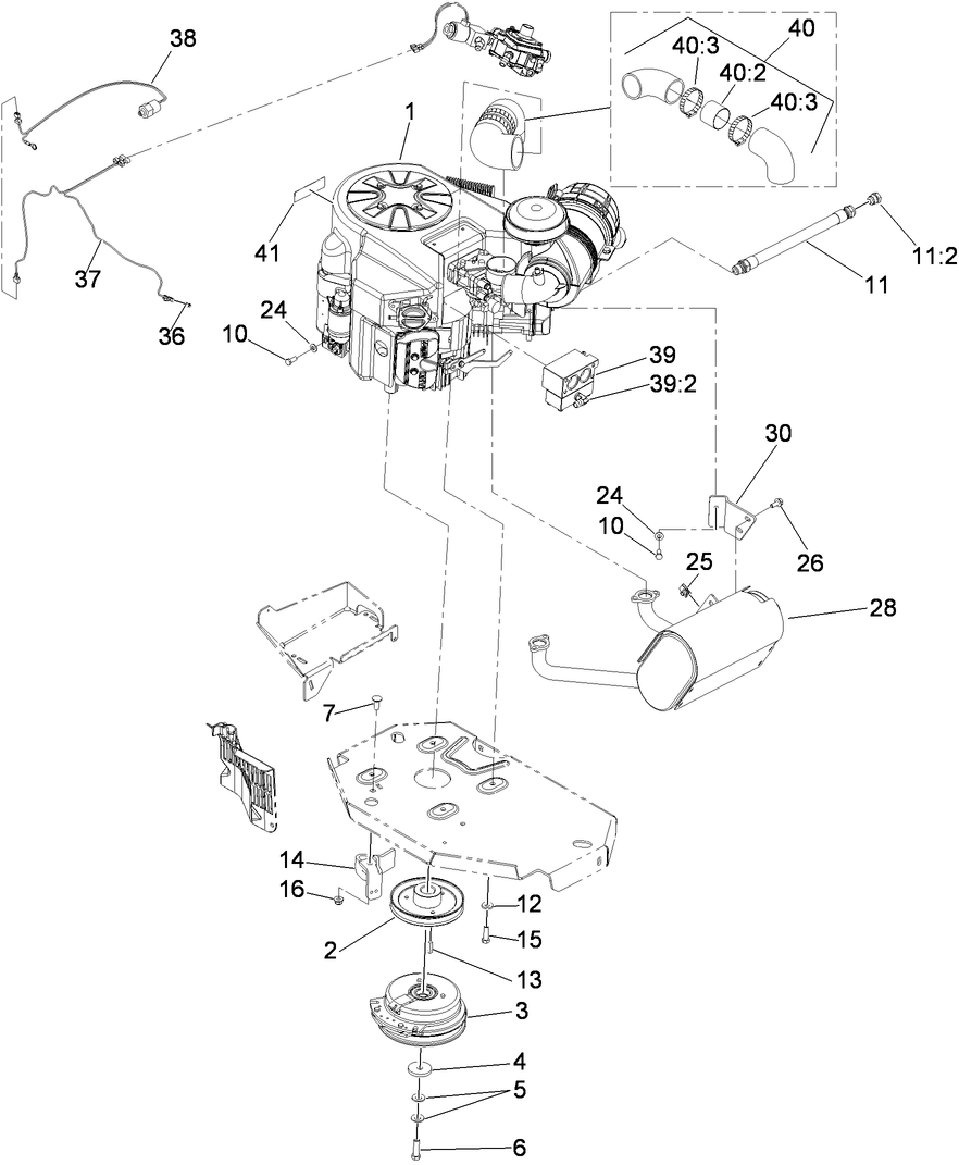 Engine, Clutch and Muffler Assembly