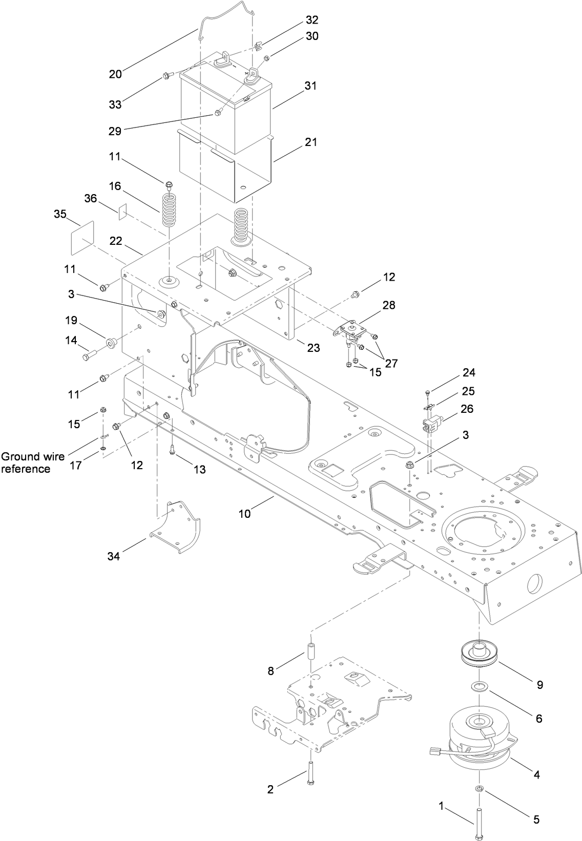 Frame, Battery and Electric PTO Assembly
