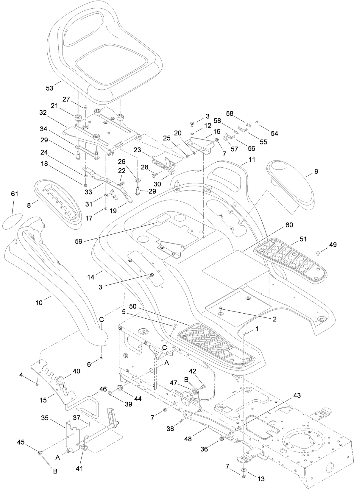 Seat, Fender and Deck Lift Assembly