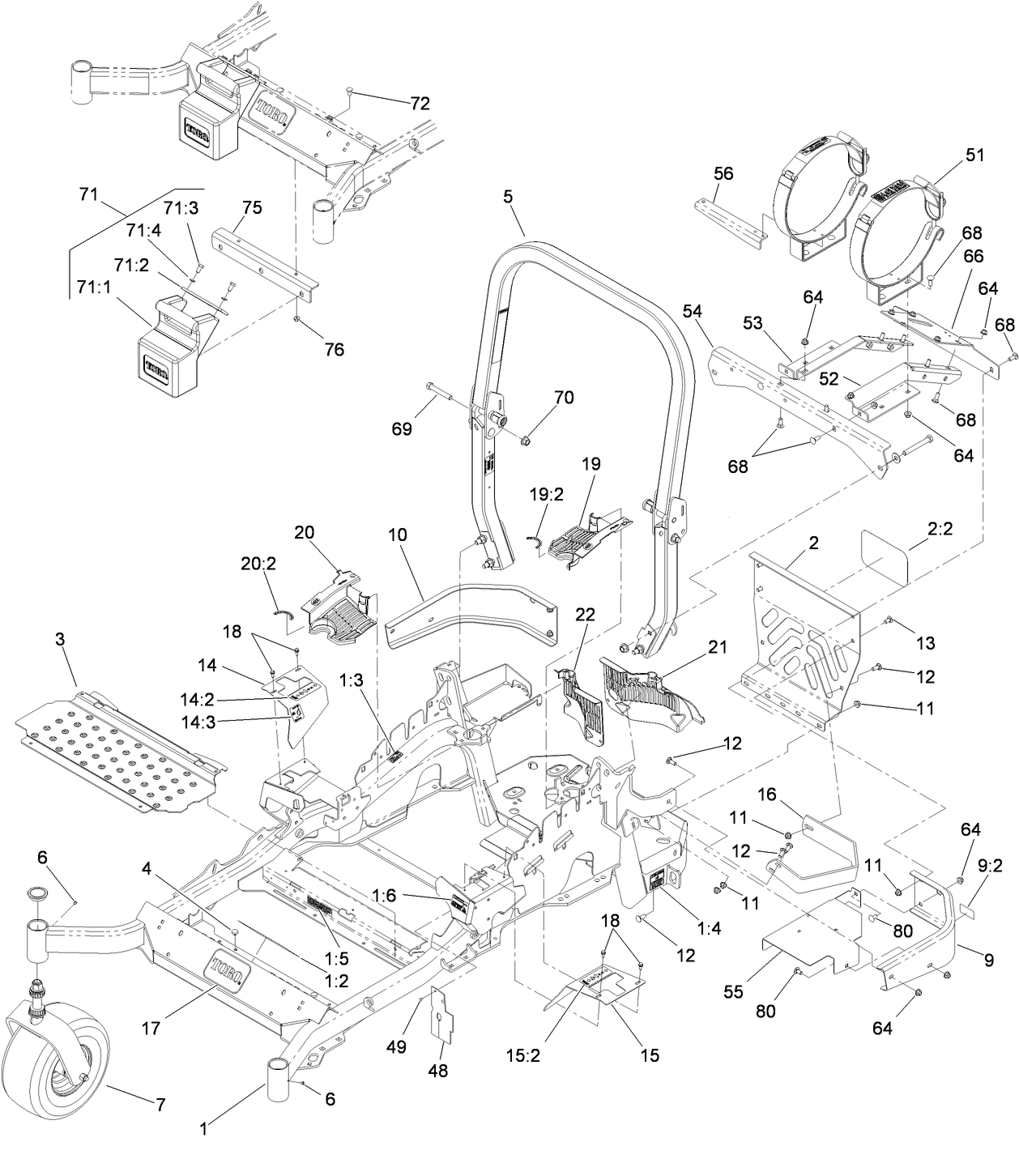 Front Frame and Caster Wheel Assembly