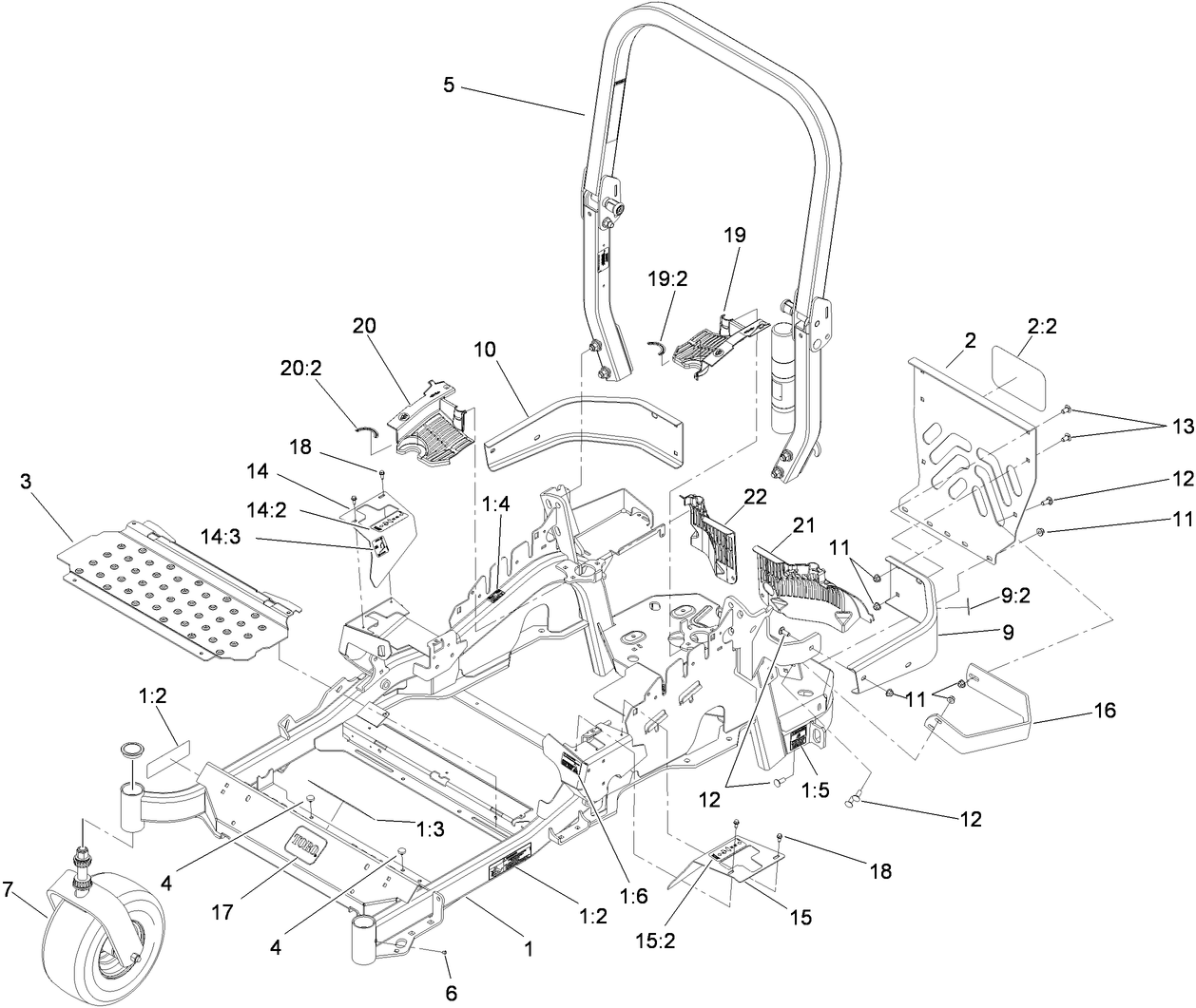 Front Frame and Caster Wheel Assembly