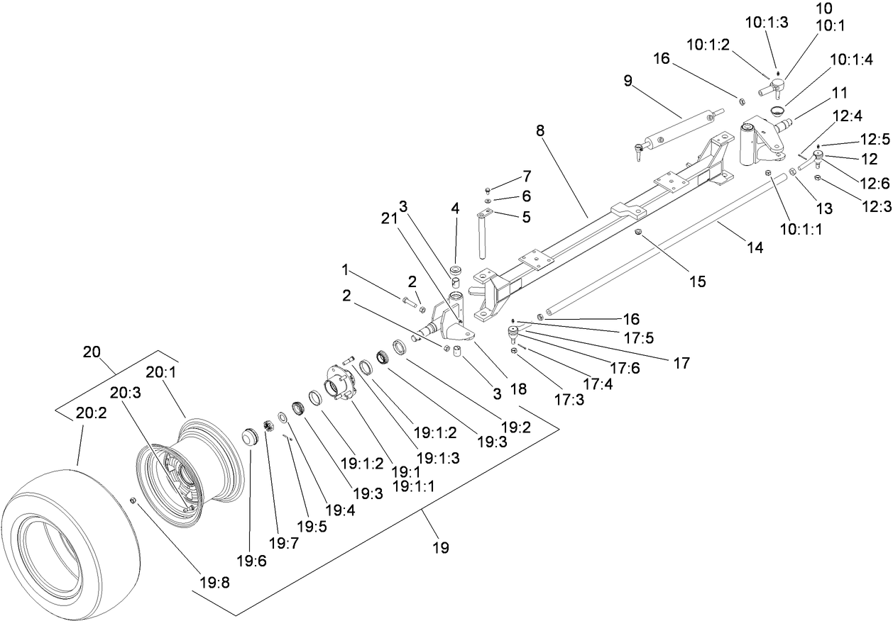 Front Wheel, Tie Rod and Spindle Assembly