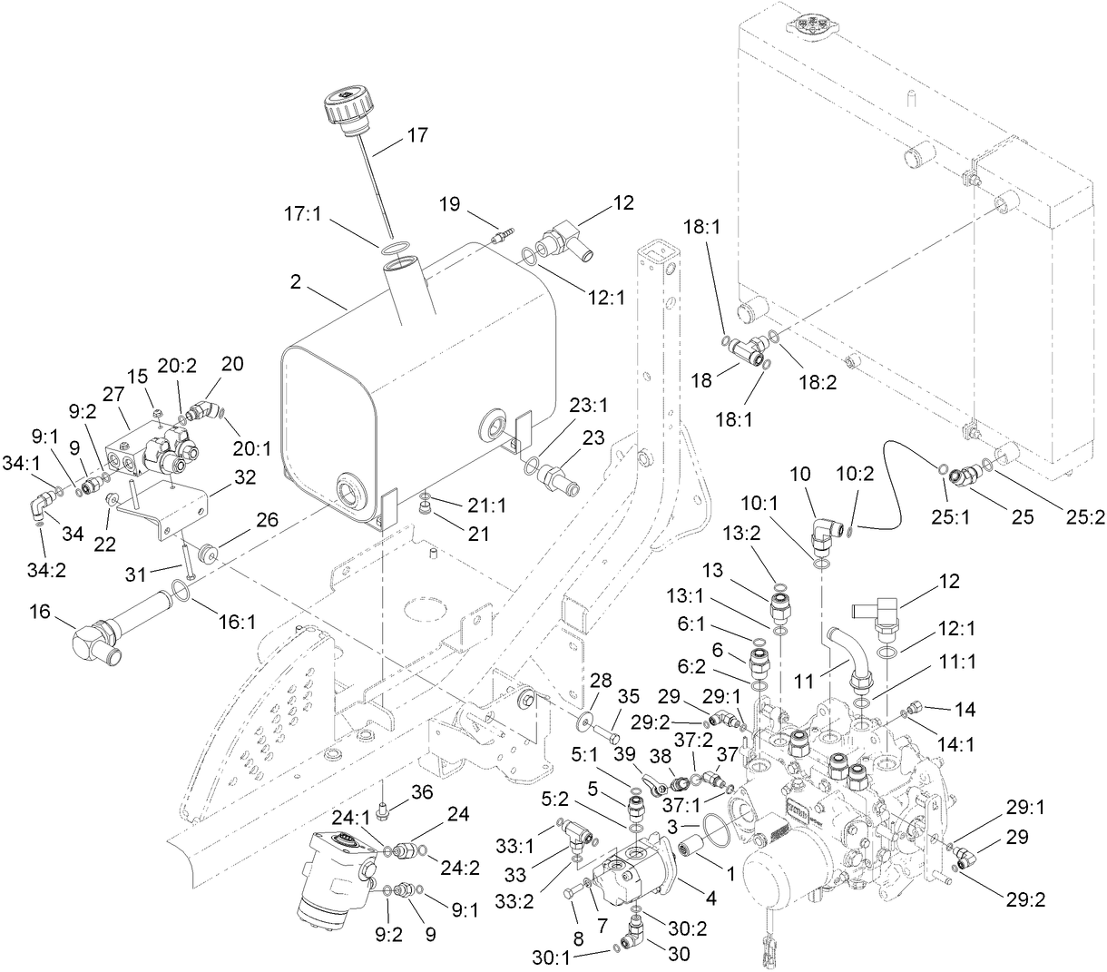 Deck Lift Valve and Hydrualic Fitting Assembly