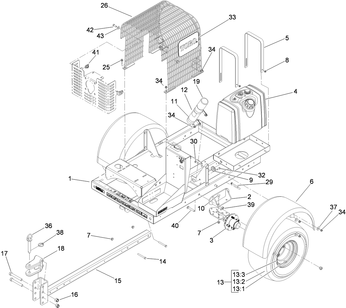 Hitch, Trailer, Fuel Tank, Hub and Wheel Assembly