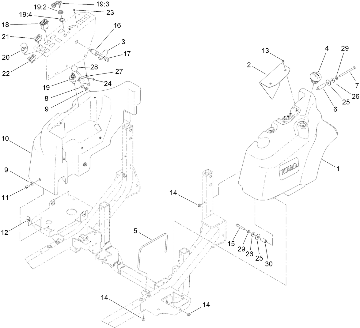 Fuel Tank and Control Panel Component Assembly