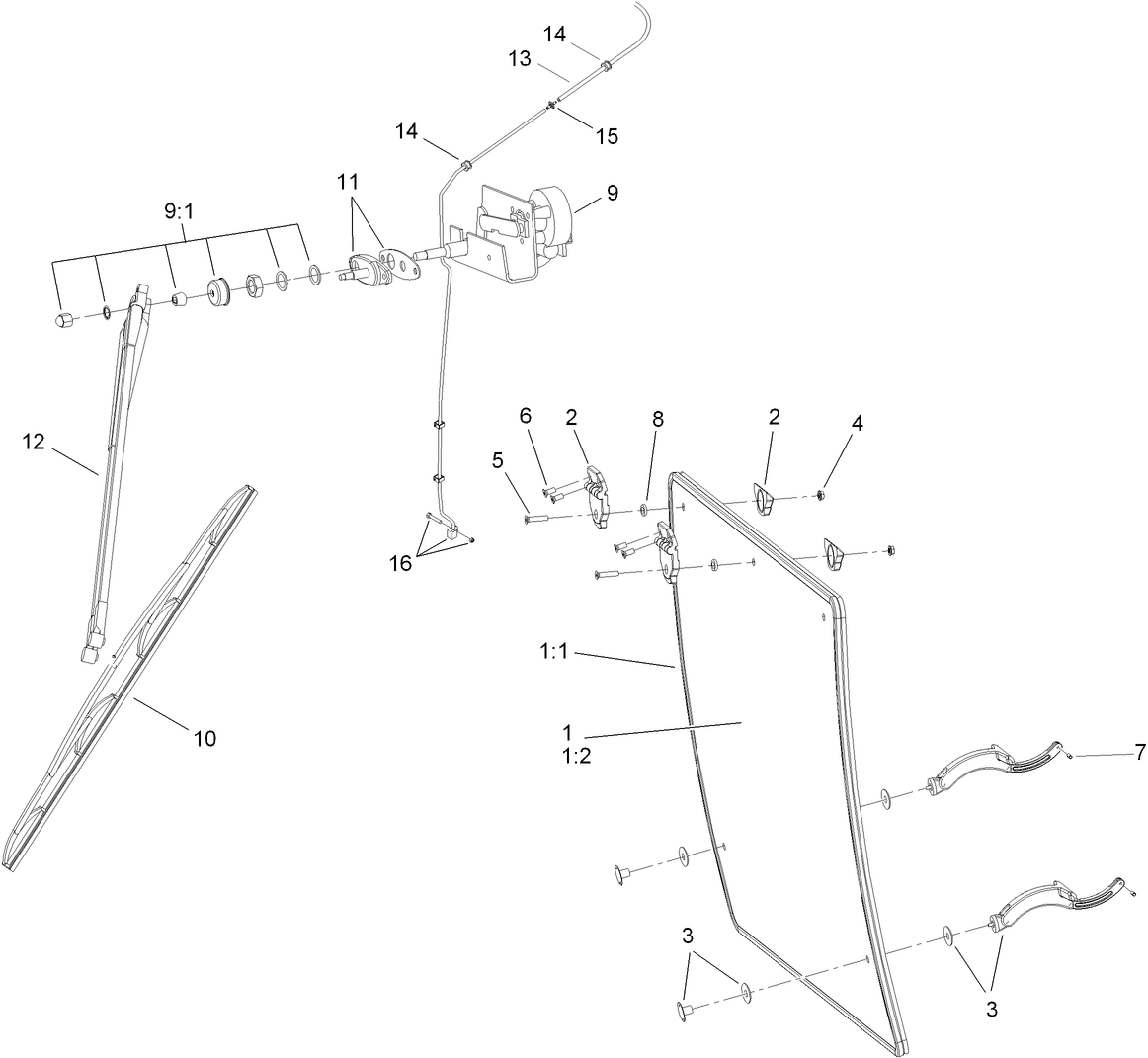 Front/Back Window and Wiper Cab Assembly