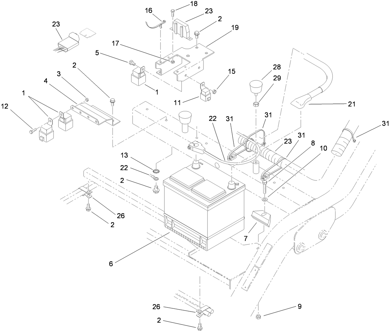 Battery and Electrical Component Assembly