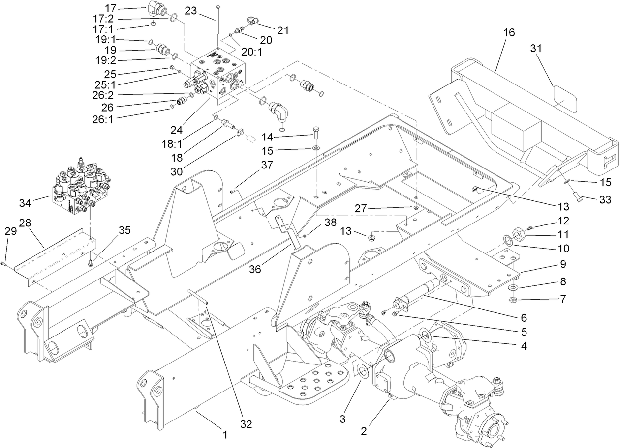Frame, Rear Axle Mount and Bumper Assembly