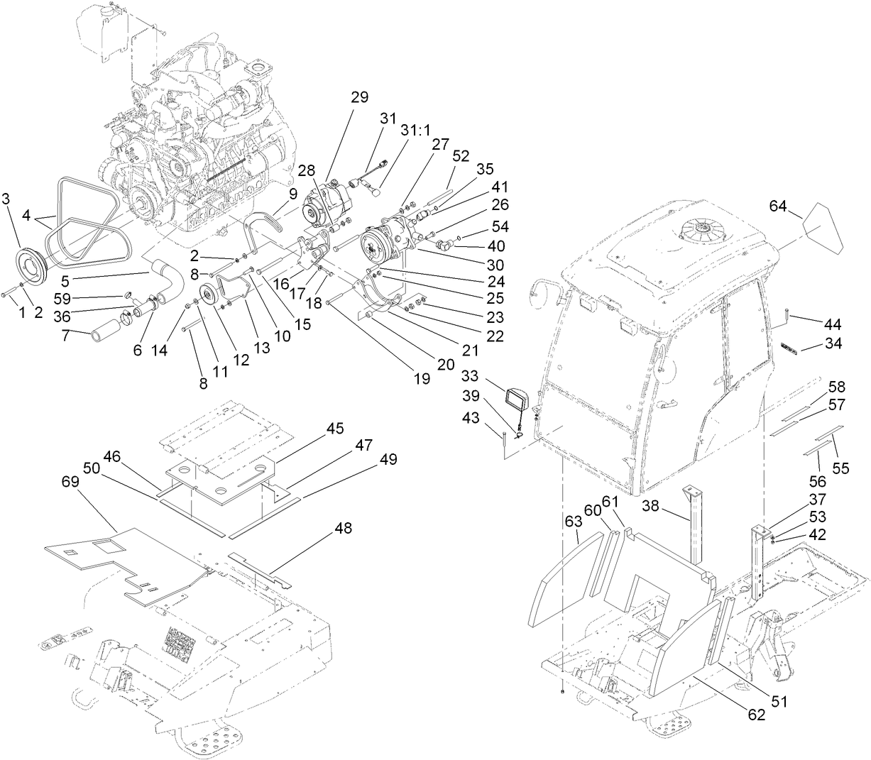 Cab Installation, Alternator and Compressor Assembly