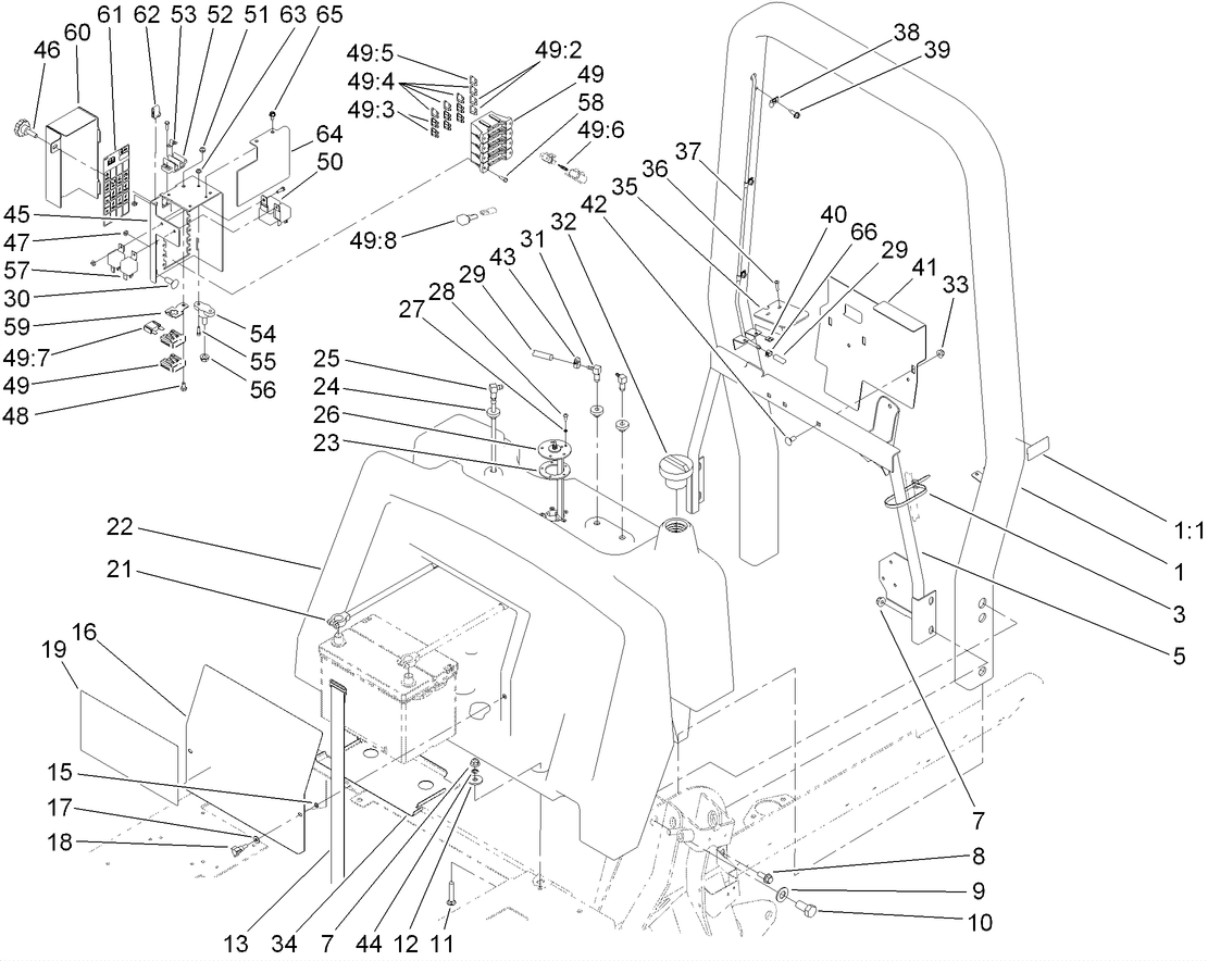 Fuel Tank, Battery and  Roll-Over Protection System Assembly