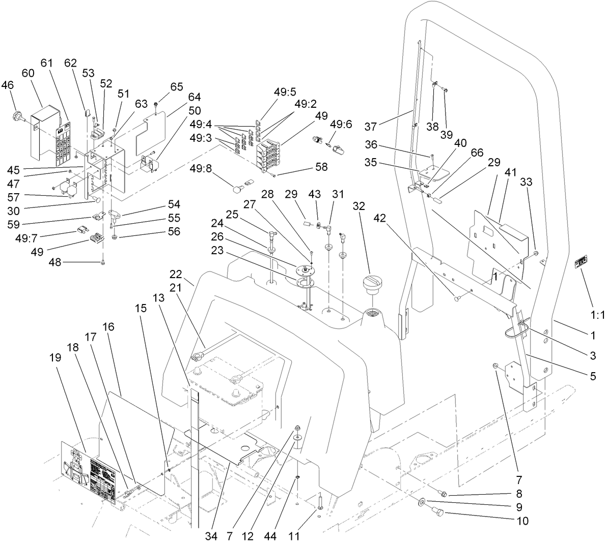 Fuel Tank, Battery and Roll-Over Protection System Assembly