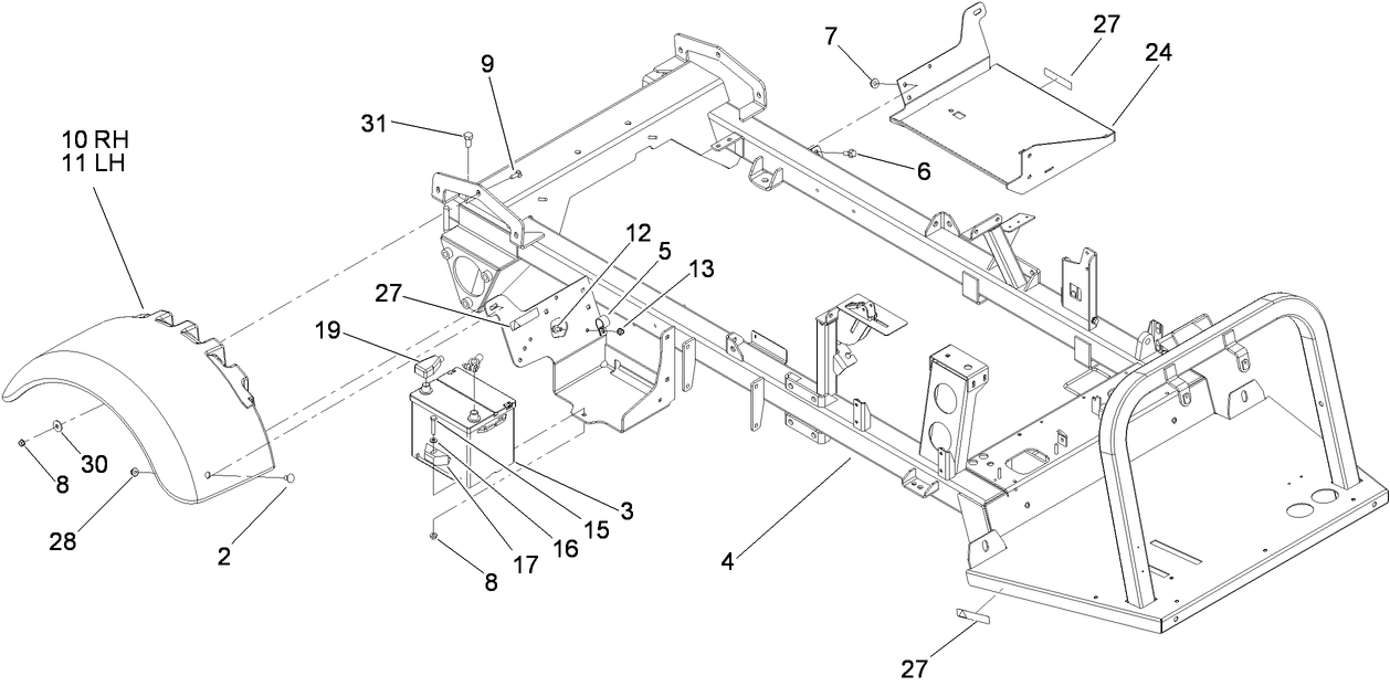Rear Fender and Battery Mount Assembly