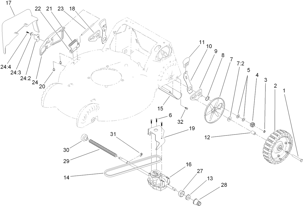 Disharge Door and Rear Wheel Assembly