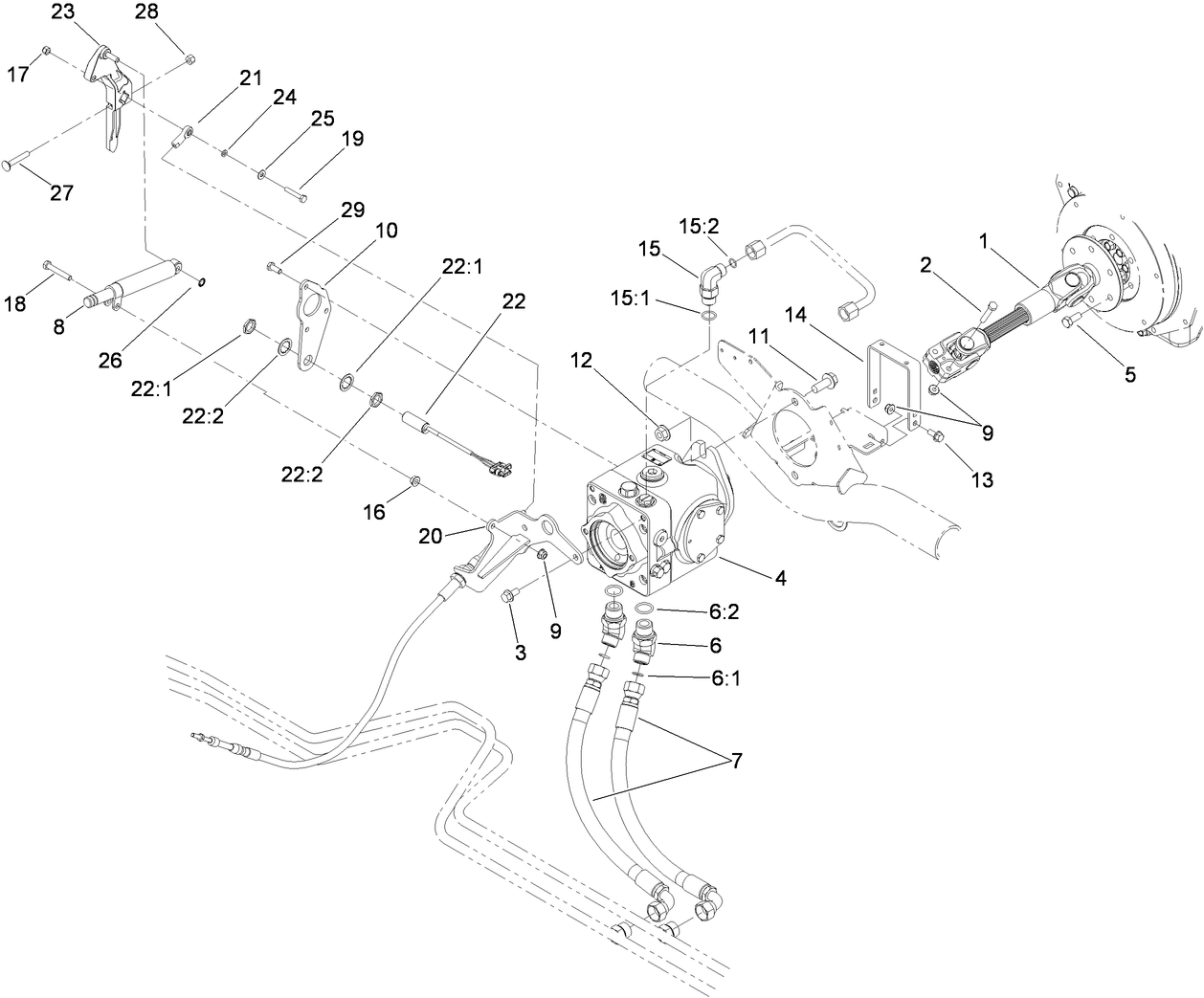 Driveshaft and Variable Pump Hydraulic Fitting Assembly