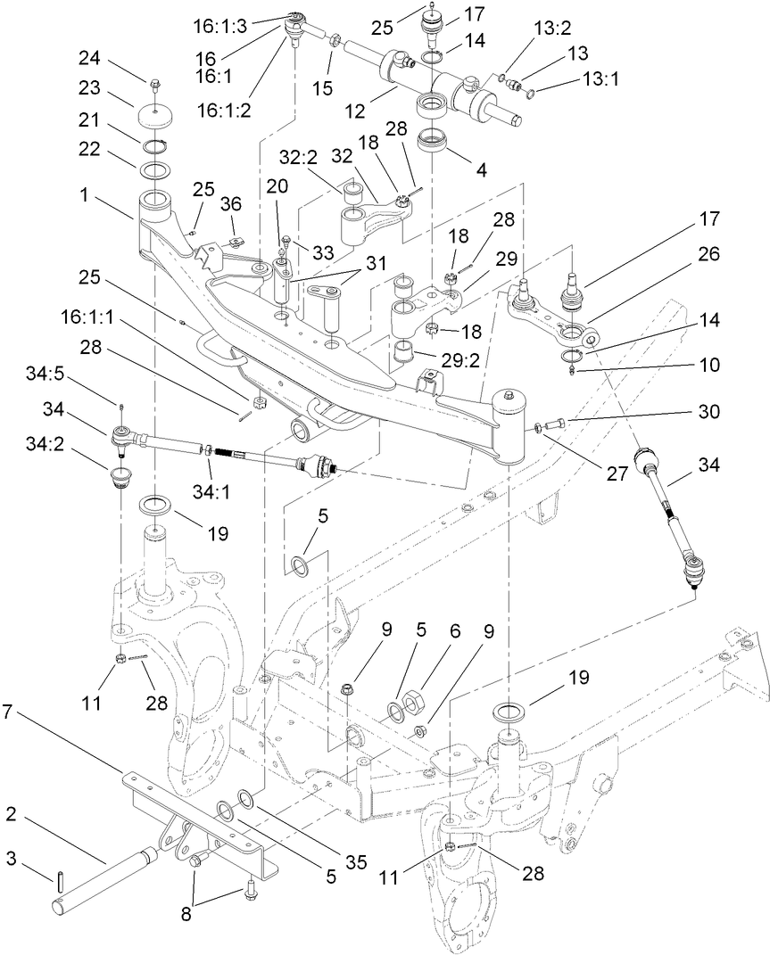 Front Axle and Tie Rod Assembly