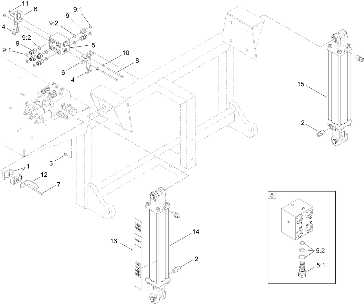 Hydraulic Cylider and Manifold Block Assembly
