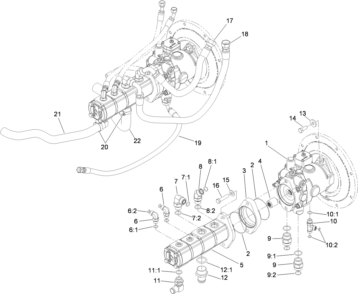 Hydraulic Pump and Plumbing Assembly