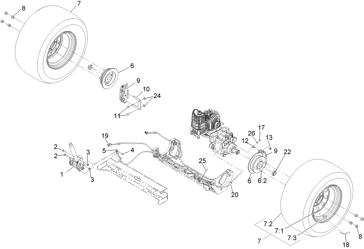 Rear Wheel and Park Brake Assembly