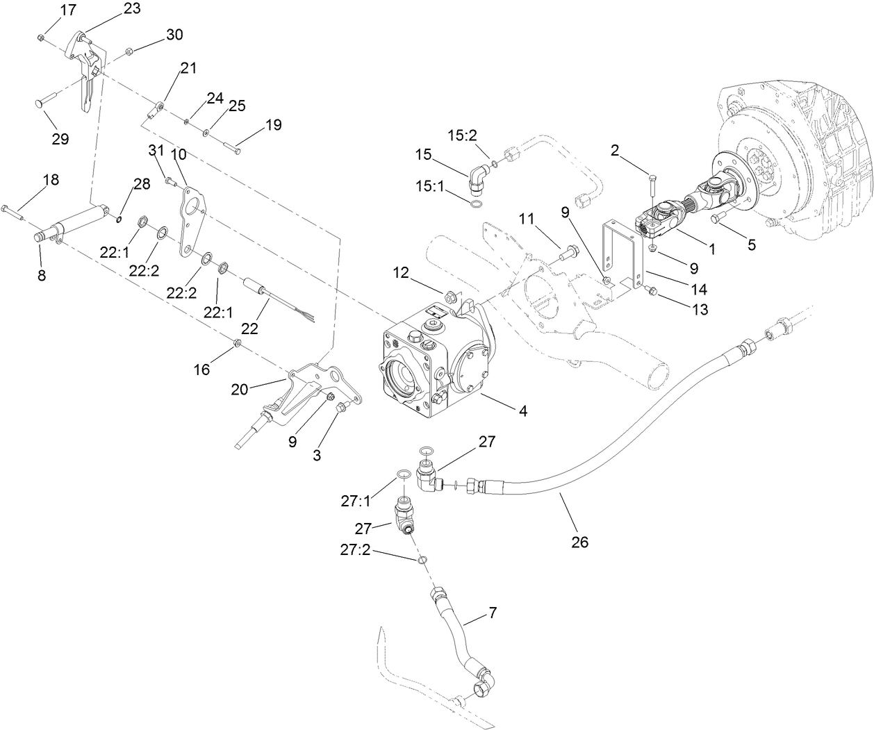 Driveshaft and Variable Pump Hydraulic Fitting Assembly