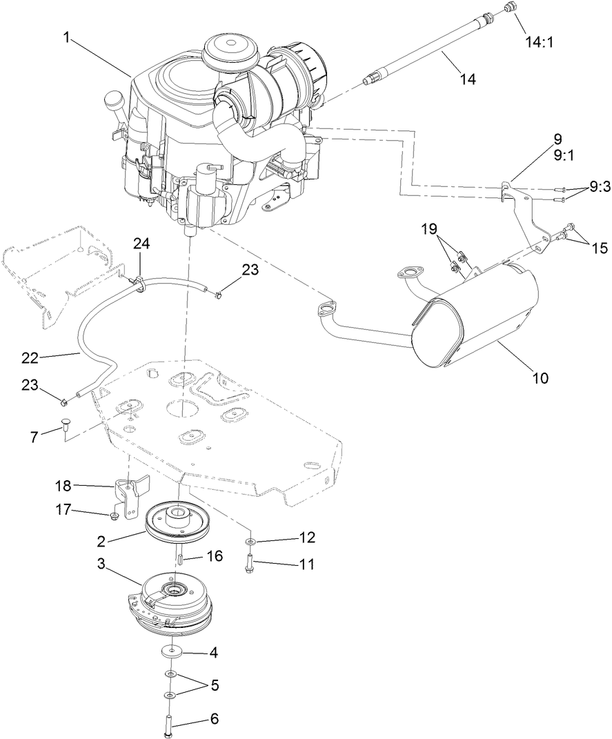 Engine, Muffler and Clutch Assembly
