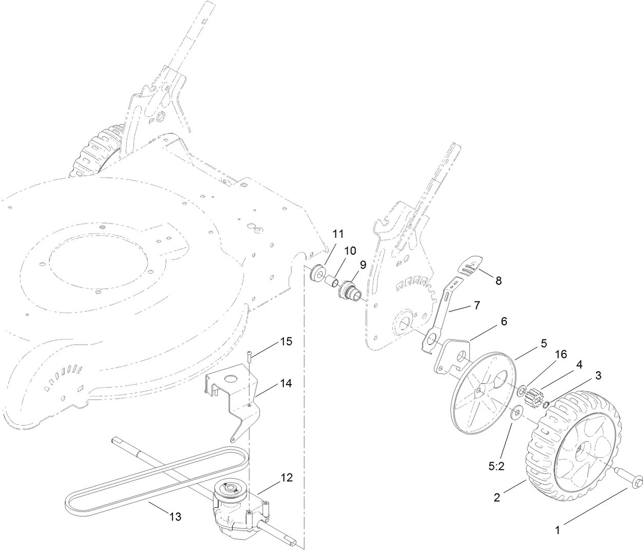 Transmission, Rear Wheel and Height-of-Cut Assembly