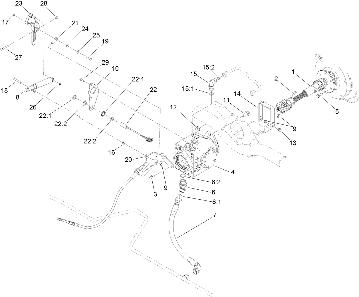 Driveshaft and Variable Pump Hydraulic Fitting Assembly