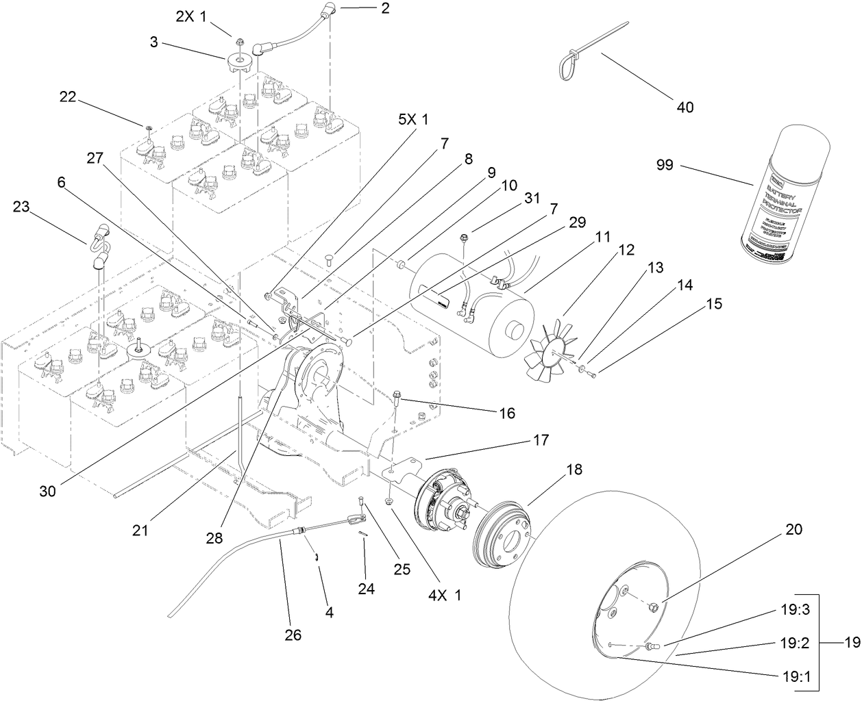 Battery and Transaxle Assembly