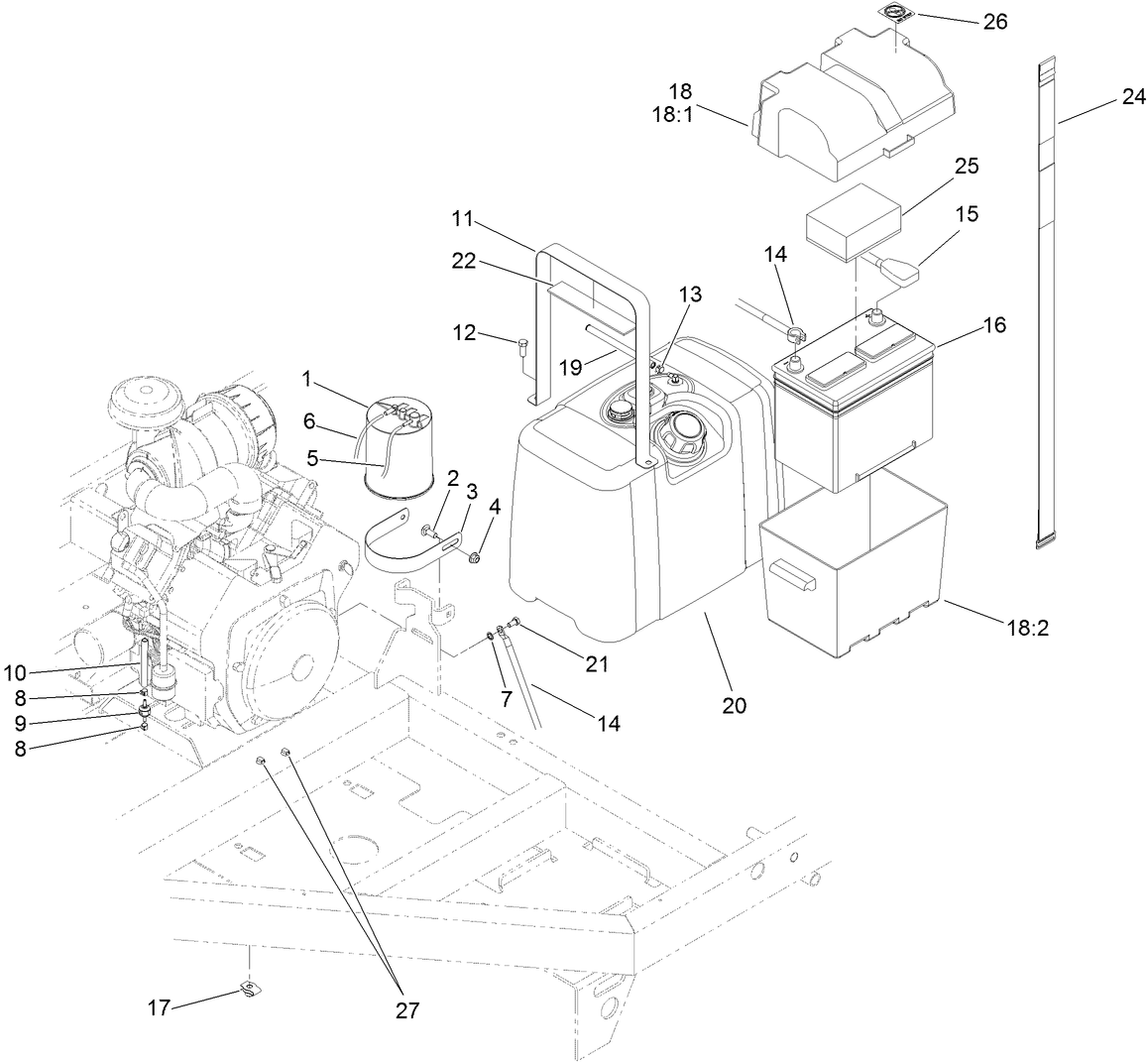Fuel Tank and Battery Assembly