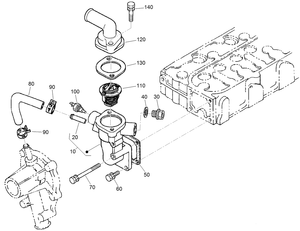 Water Flange and Thermostat Assembly