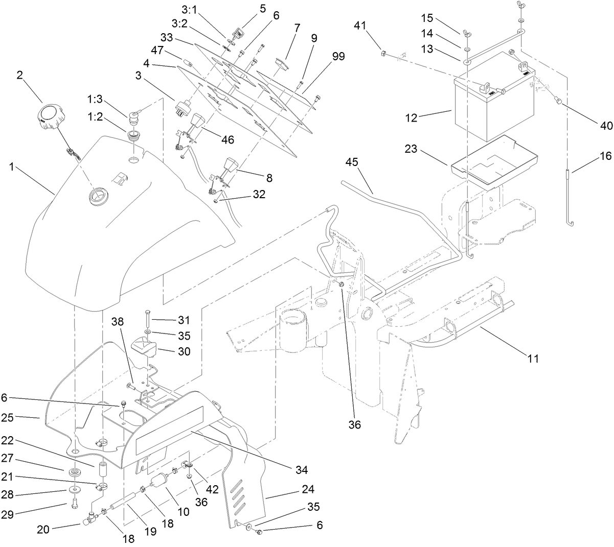 Fuel Tank and Battery Assembly