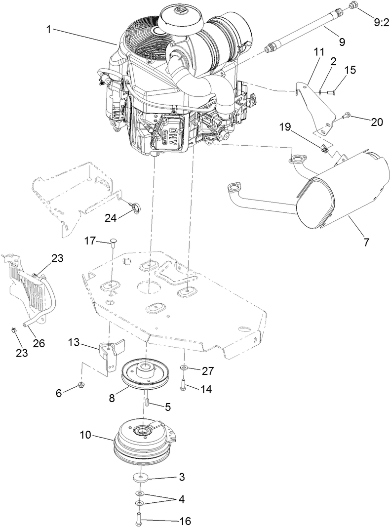 Engine, Clutch and Muffler Assembly