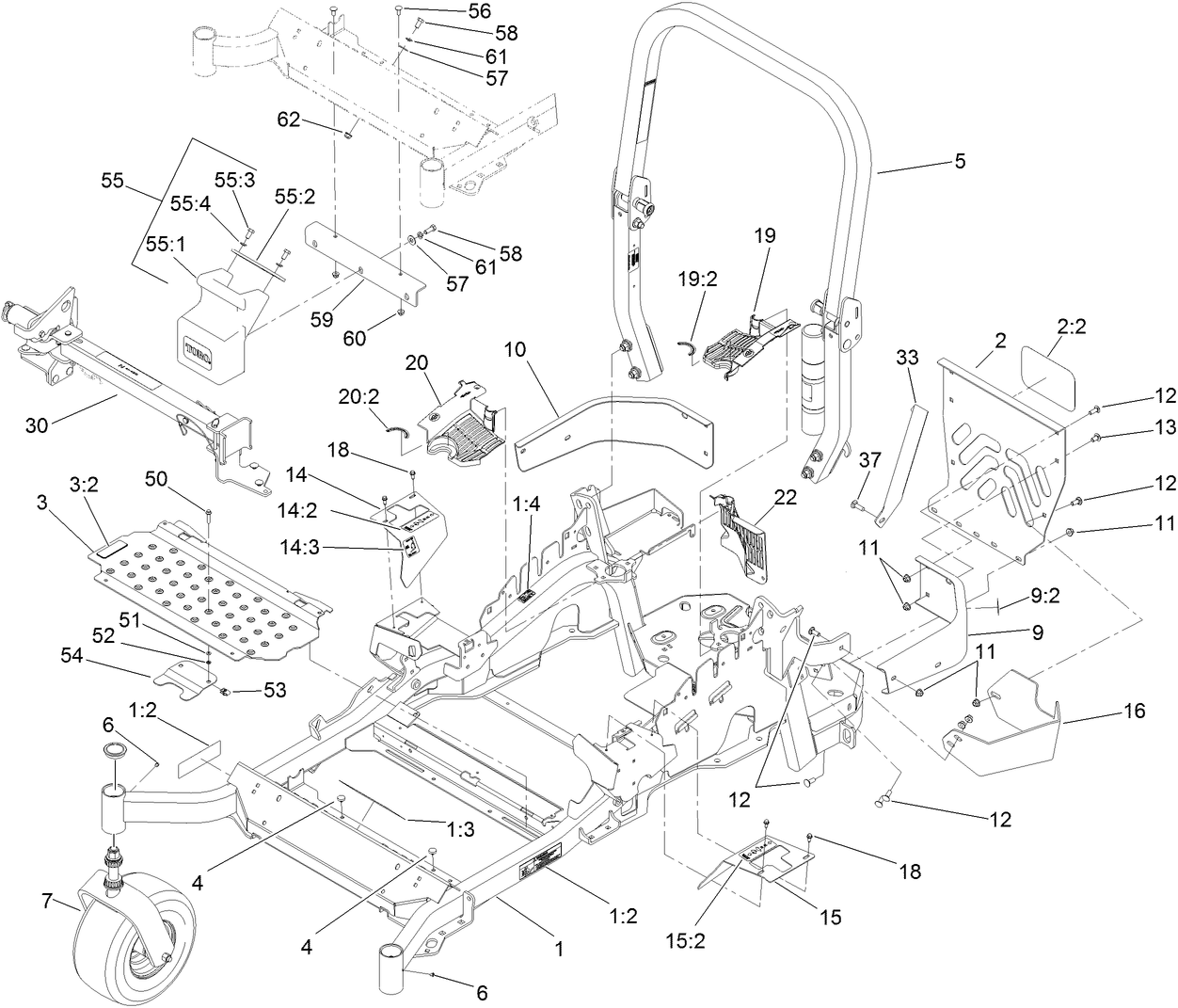 Front Frame, Caster Whee and Z Stand Assembly
