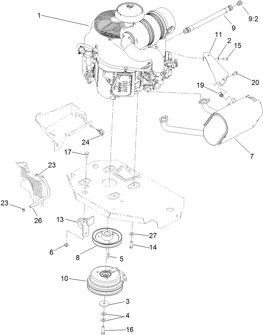 Engine, Clutch and Muffler Assembly