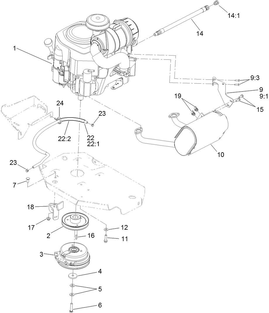 Engine, Muffler and Clutch Assembly