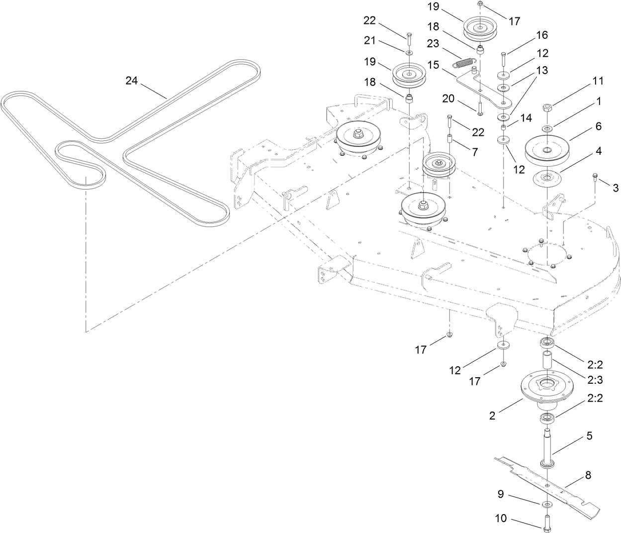 60 Inch Deck Belt, Spindle and Hi-Flo Blade Assembly