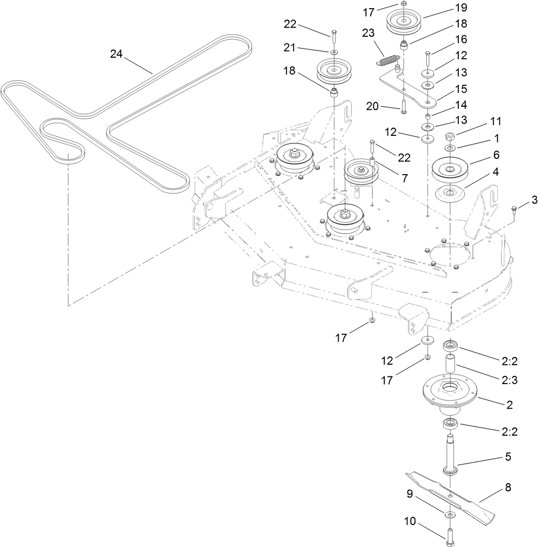 48 Inch Deck Belt, Spindle and Mulch Blade Assembly