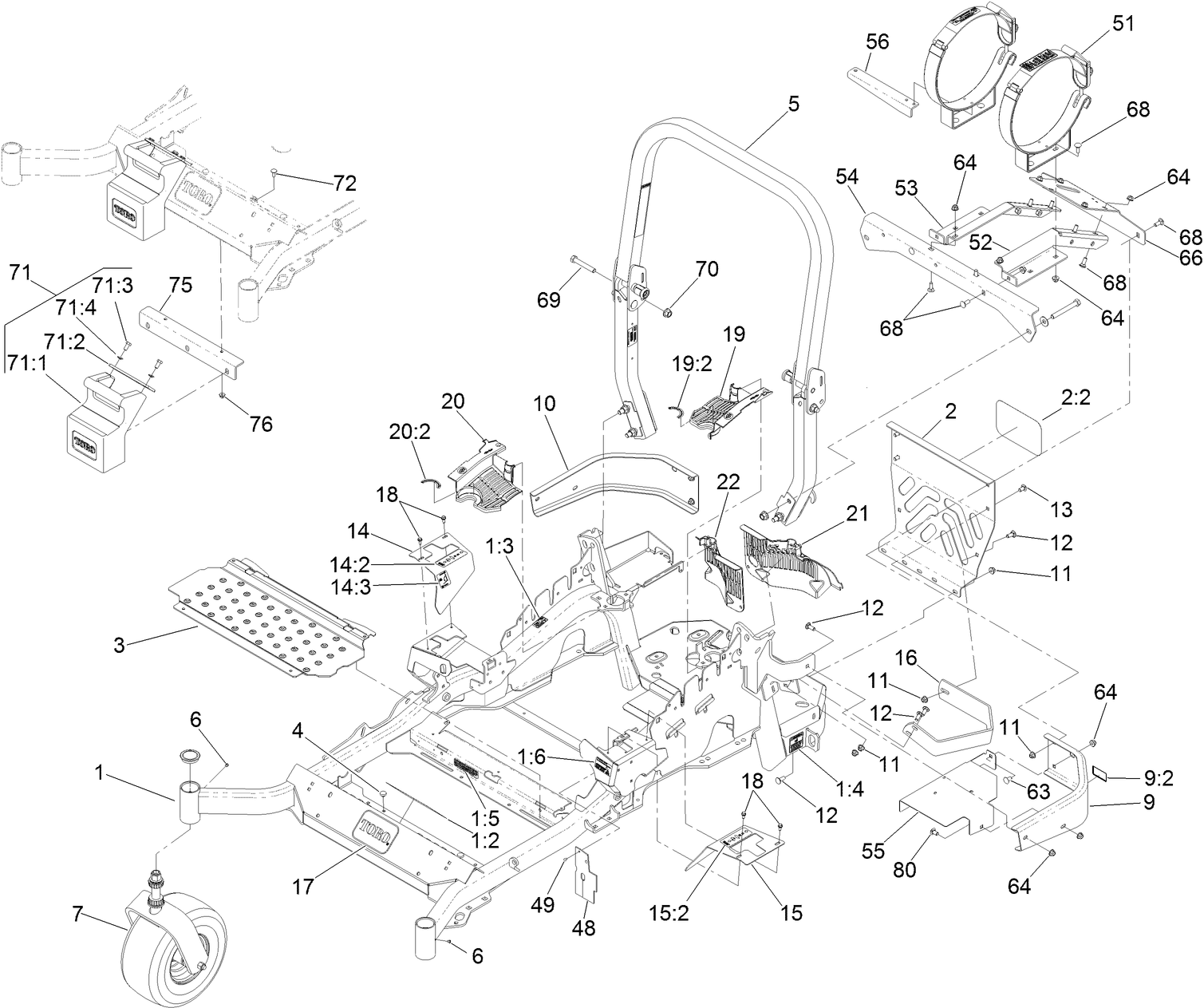 Front Frame and Caster Wheel Assembly
