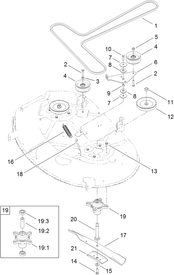 42 Inch Deck Belt, Spindle and Blade Assembly