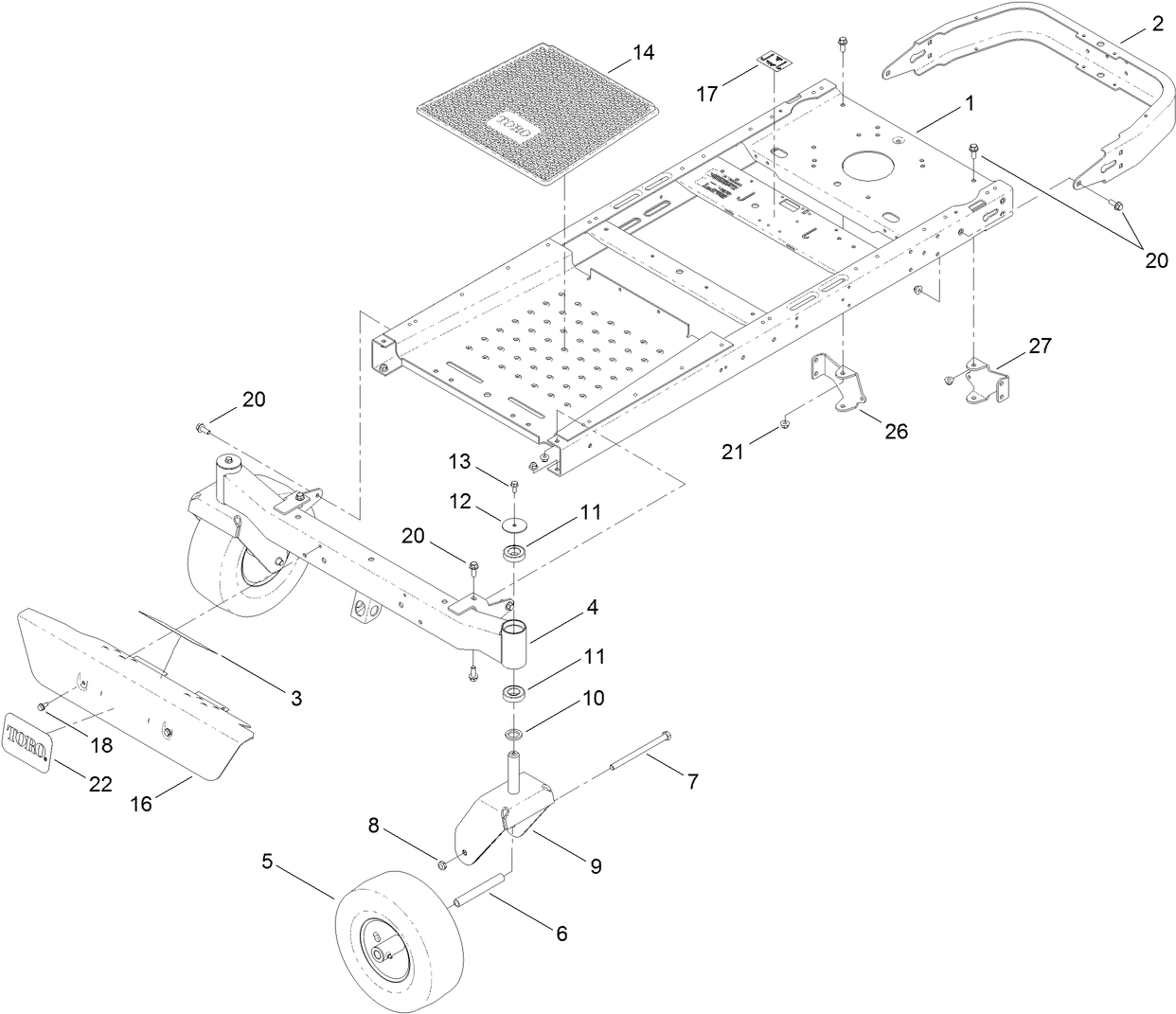 Frame, Front Axle and Caster Wheel Assembly